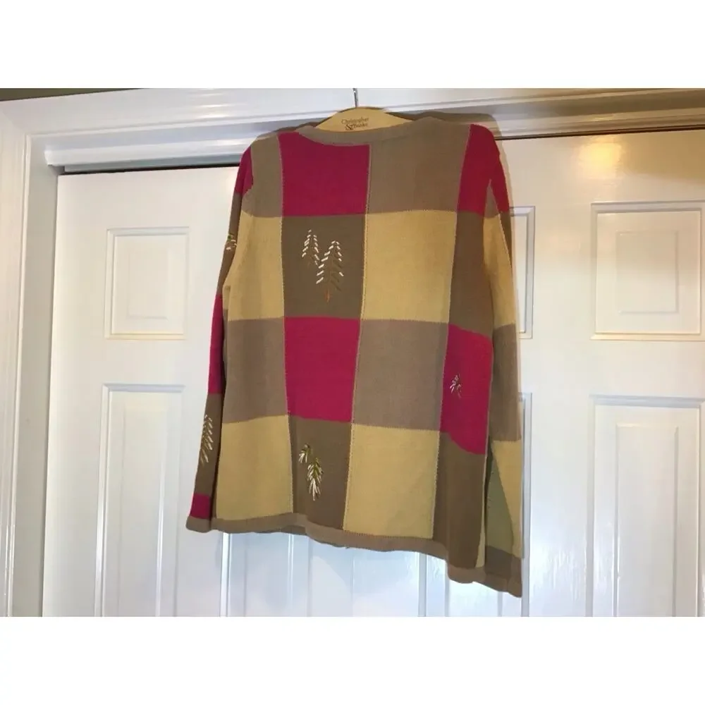 Christopher&Banks Fall Patchwork Embroidery Artsy Whimsy Cardigan L Grandmacore